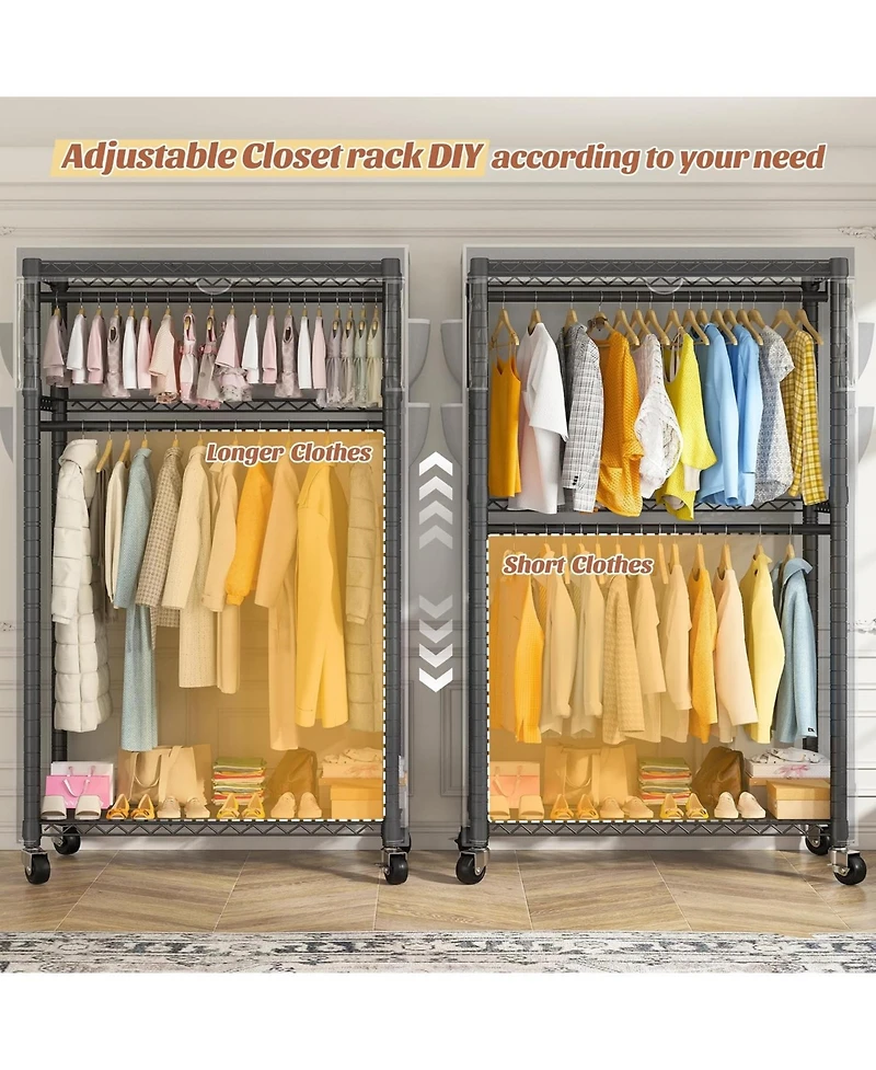 Raybee Rolling Clothes Rack with Cover Clothing Racks for Hanging Clothes Heavy Duty Portable Closet with Wheels Garment Rack
