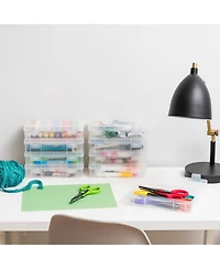 Iris Usa Pencil Case Box Storage Organizer for Beads, Pens, and Art Supplies, Clear, Medium, 6 Pack