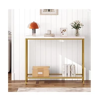 Console Table, Sofa Tables Narrow Entryway Table with Glass Shelf and Metal Frame, 33.5” Behind Couch Table Industrial Hallway Table for Living
