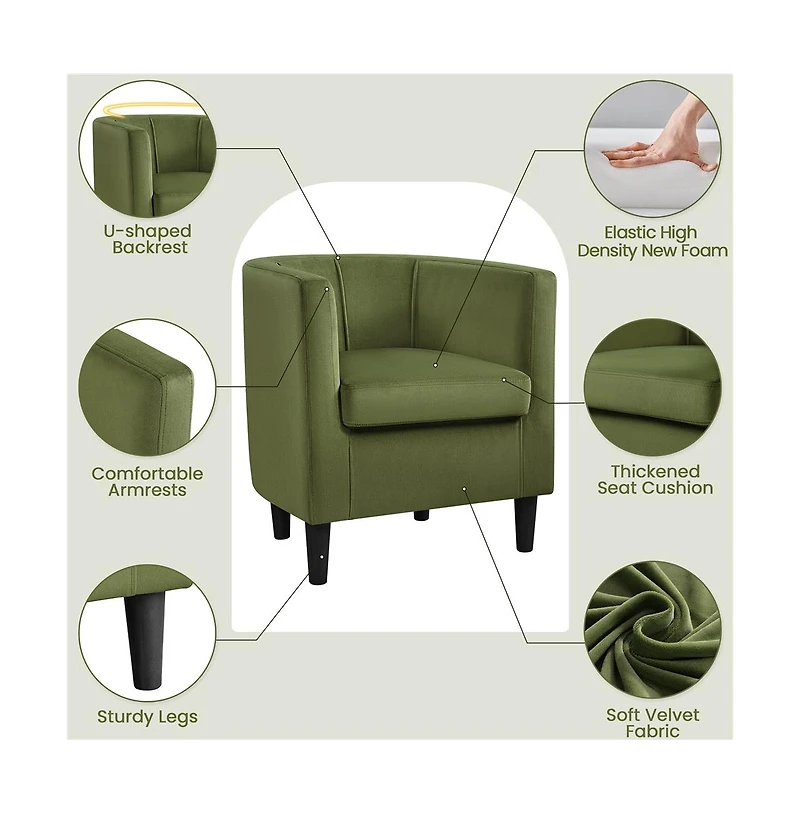 Yaheetech Yaheetch Barrel-shaped Upholstered Accent Arm Chair Olive Green