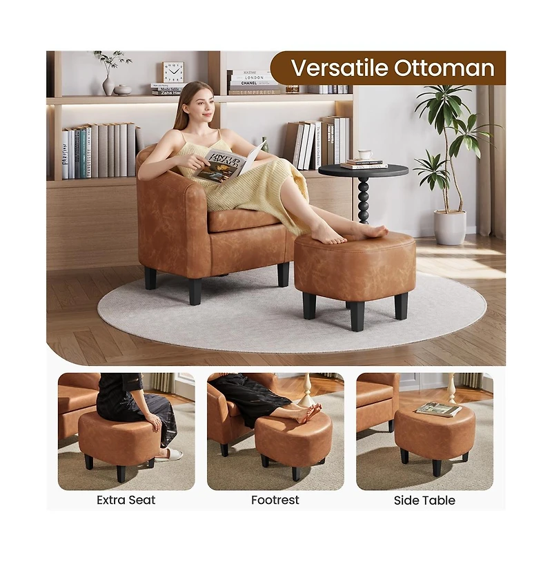 Yaheetech Contemporary Faux Leather Club Chair and Ottoman Set