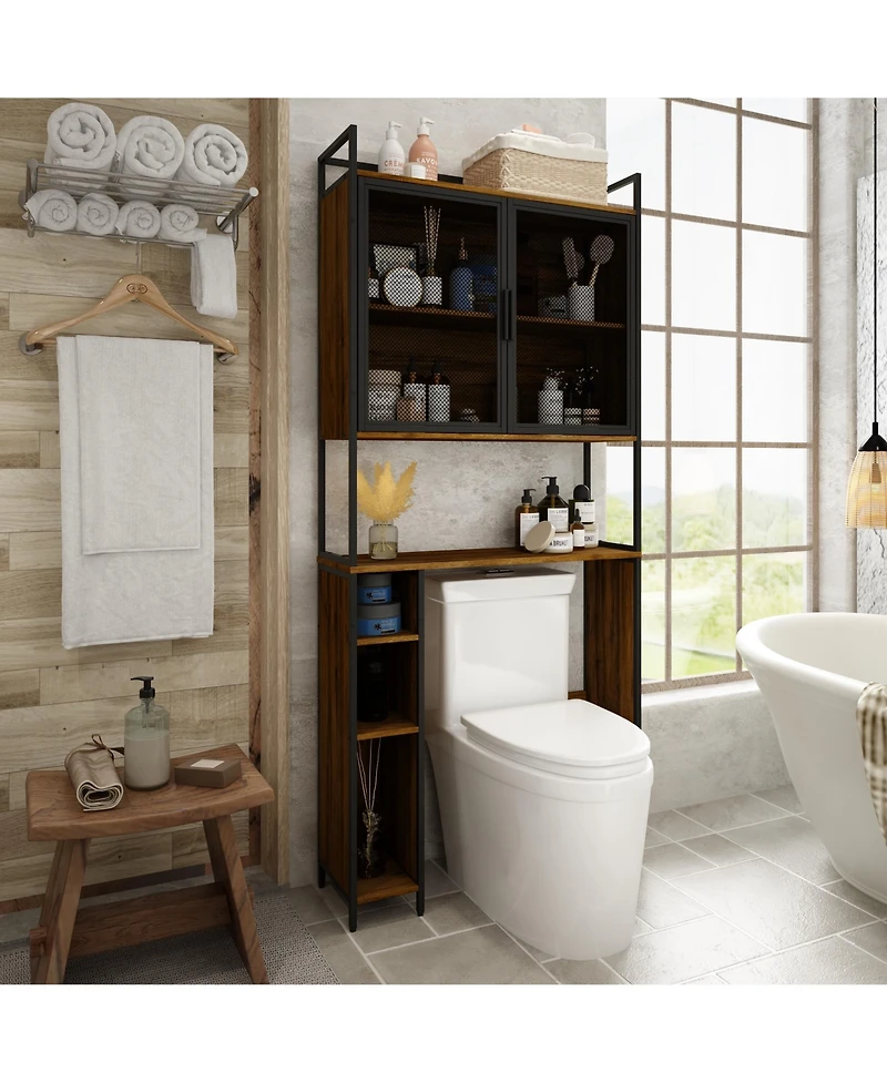 Toilet Storage with Metal Mesh Doors and Adjustable Shelves