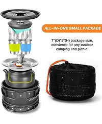 Aofar 16pcs Non-Stick Camping Cookware Set with Folding Stove & Stainless Steel Tableware