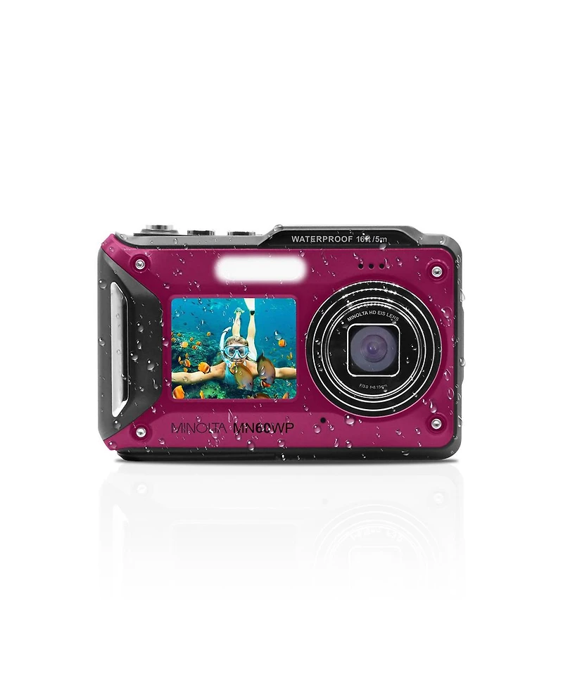 Minolta MN60WP Waterproof Dual Screen Digital Camera, Magenta