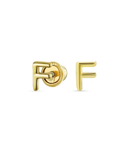 Bling Jewelry Abc Minimalist Yellow 14K Gold Capital Block Alphabet Letter Initial Stud Earrings Safety Ball Screwback Posts