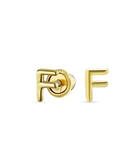 Bling Jewelry Abc Minimalist Yellow 14K Gold Capital Block Alphabet Letter Initial Stud Earrings Safety Ball Screwback Posts