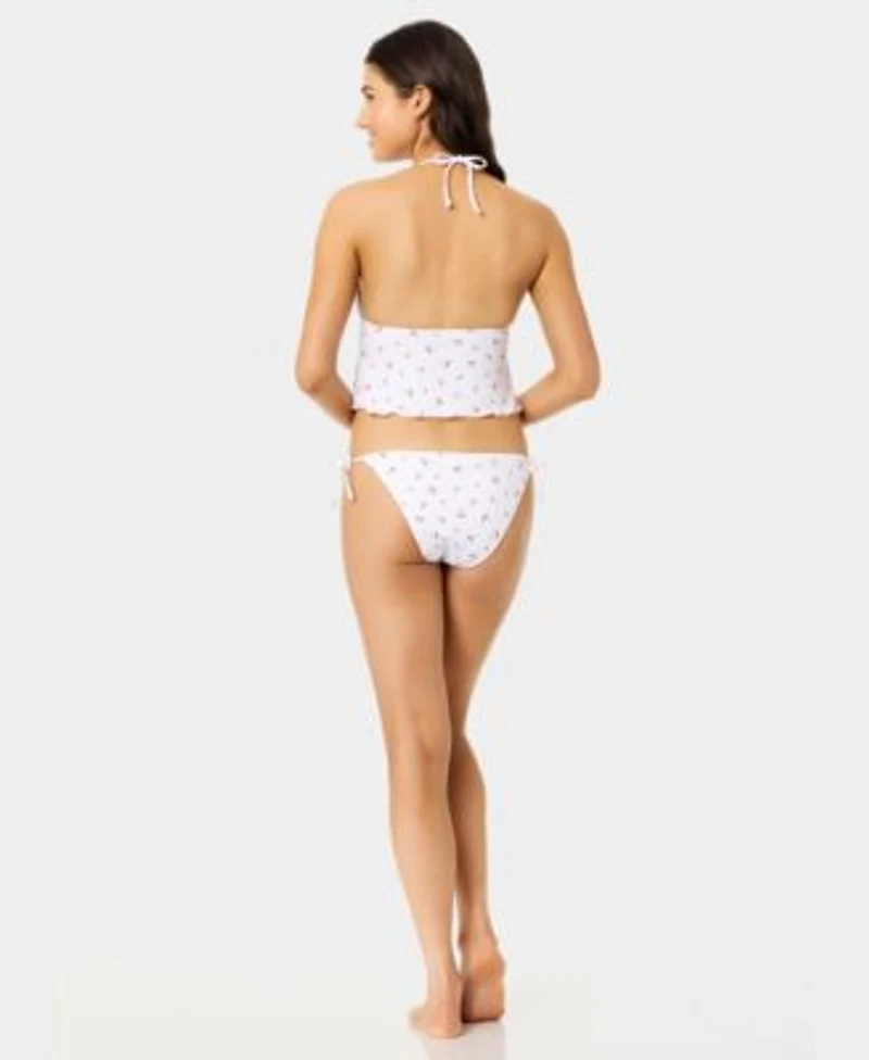 California Waves Womens Mini Cherry Lettuce Edge Flyaway Tankini Top Ruffle Tie Bottoms