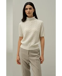 Lilysilk Women's Classic Cable Knit Sweater with Ribbed Edges