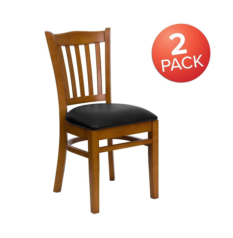 Emma+Oliver 2 Pack Vertical Slat Back Wooden Restaurant Chair