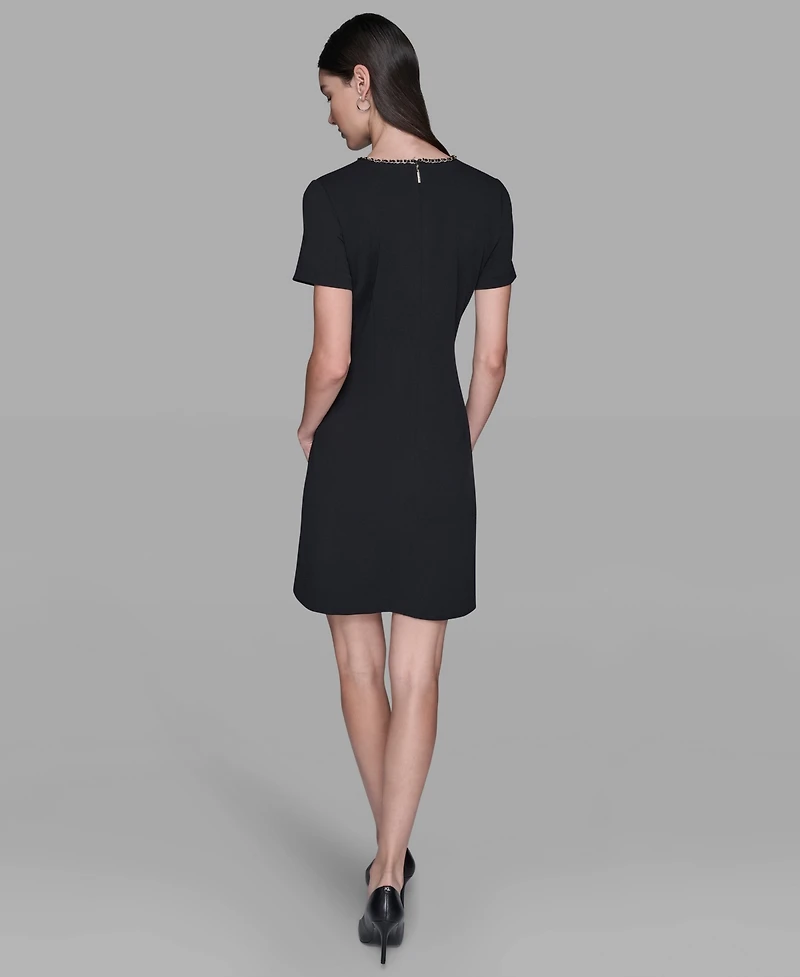 Karl Lagerfeld Paris Women's Crewneck Chain Detail Shift Dress