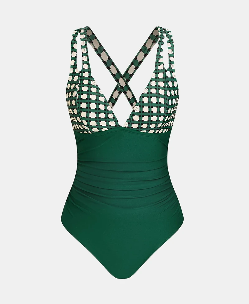 Cupshe Women's Release Happiness Ruched Cross Back One Piece Swimsuit