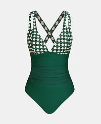 Cupshe Women's Release Happiness Ruched Cross Back One Piece Swimsuit