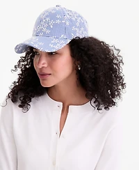 On 34th Floral Embroidered Gingham Baseball Cap, Macy's Exclusive