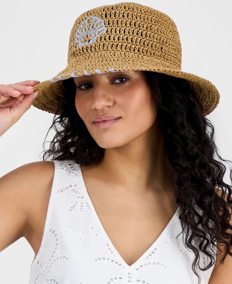 On 34th Icon Embroidered Crochet Straw Bucket Hat, Macy's Exclusive