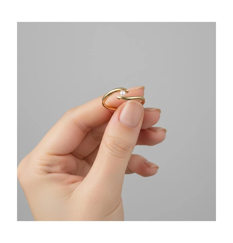 Gv Sterling Silver 14k Gold Plated With White Freshwater Pearl Ocean Wave Stacking Ring