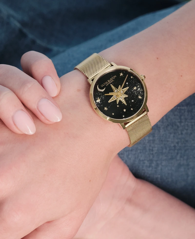 Olivia Burton Women's Celestial Nova Gold Tone Stainless Steel Mesh Bracelet Watch, 35mm