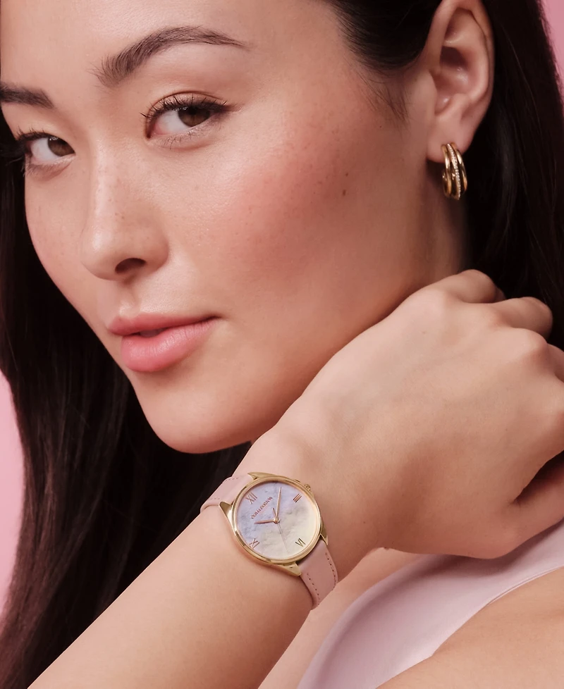 Olivia Burton Women's Azure Rose Leather Strap Watch, 30mm