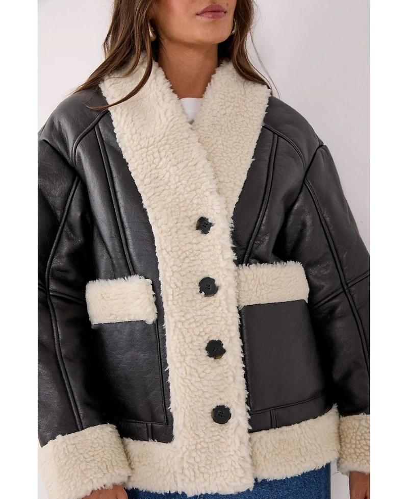 Nasty Gal Women's Borg Bonded 80s Aviator Jacket