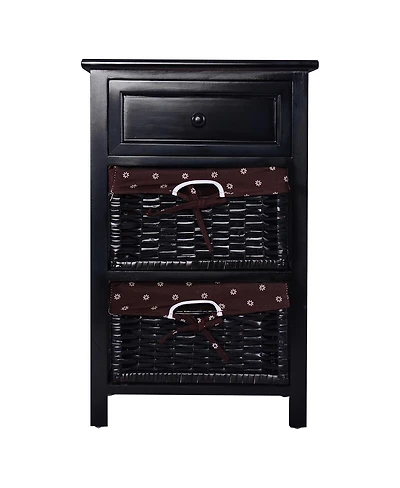 sumyeg 3 Tiers Wooden Storage Nightstand with 2 Baskets and 1 Drawer