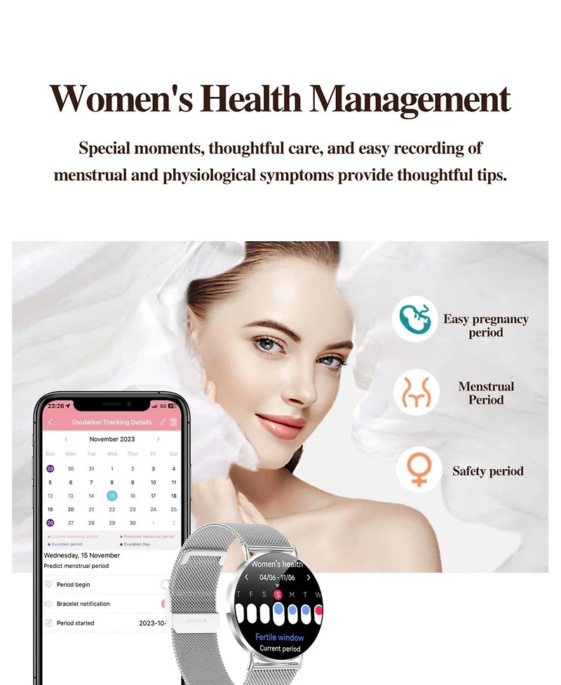 Ruxing smart H06 Women s Amoled Smartwatch Stylish round dial, aluminum frame, fitness tracker for daily wear & sports.