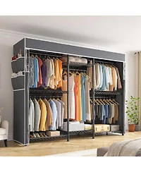 Raybee Clothes Rack with Cover,Clothing Racks for Hanging Clothes,Portable Closet, Adjustable,Metal,Max Load 900lbs