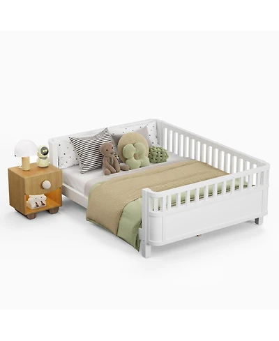 Boyel Living Full Size Wood Platform Bed for Kids with Low Profile and Safety Rails, White (Patented Design)