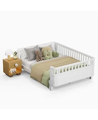 Boyel Living Full Size Wood Platform Bed for Kids with Low Profile and Safety Rails, White (Patented Design)