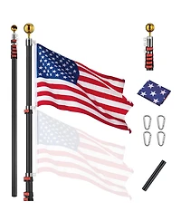 Yescom Ez Go 30Ft Commercial Telescoping Flag Pole Kit Portable Display Sign Banner Pole for Outside Hotel Business Events Advertising Flag Black