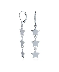 Bling Jewelry American Usa Patriotic Celestial Rock Star Super Stars Thin Collarbone Necklace & Linear Dangle Earrings Jewelry Set Sterling Silver