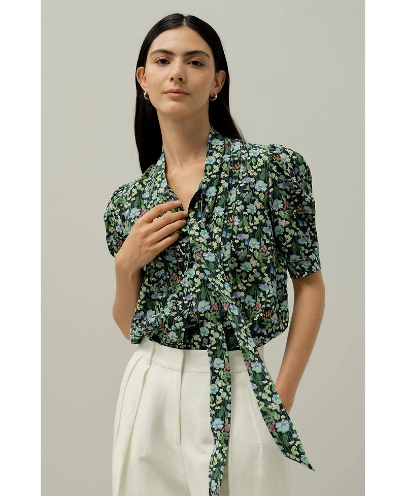 Lilysilk Women's Puff-Sleeve Blouse - Made With Liberty Fabric