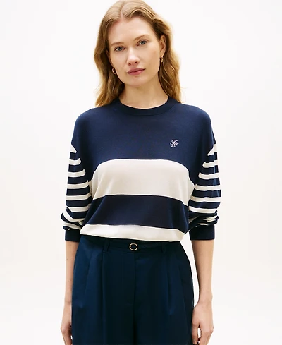 Tommy Hilfiger Women's Monogram Script Striped Sweater