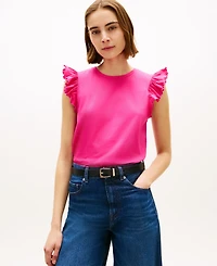 Tommy Hilfiger Women's Frill-Sleeve Crewneck Top
