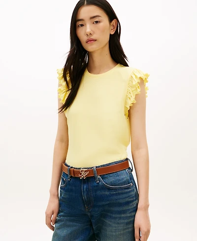 Tommy Hilfiger Women's Frill-Sleeve Crewneck Top