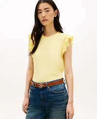 Tommy Hilfiger Women's Frill-Sleeve Crewneck Top