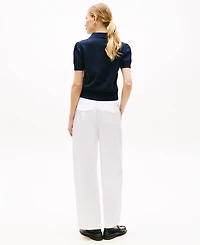 Tommy Hilfiger Women's Flag Pointelle Puff-Sleeve Polo Sweater