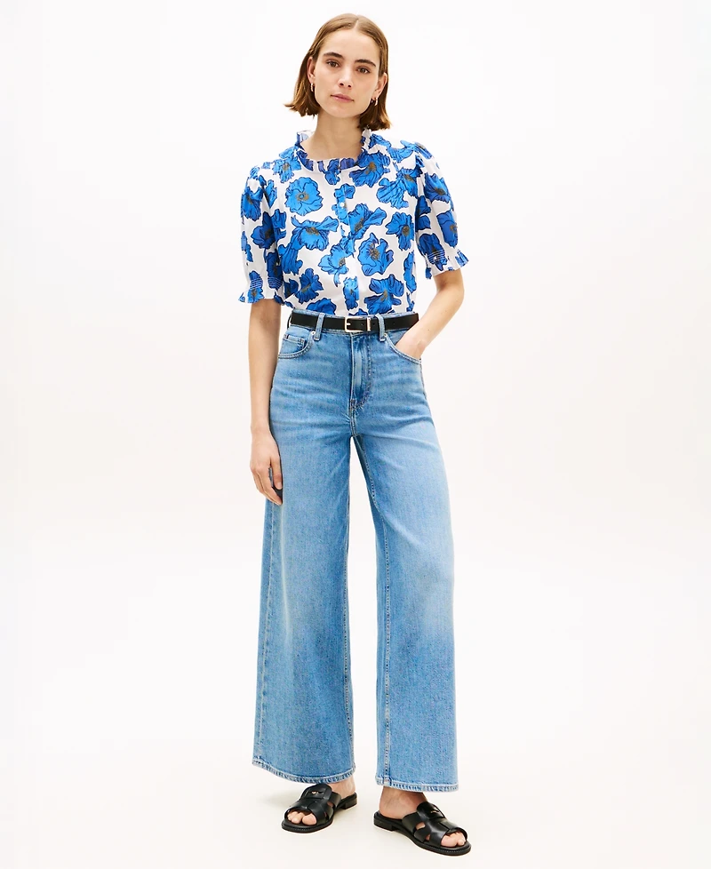 Tommy Hilfiger Women's Pin Tuck Cambric Short-Sleeve Blouse Top