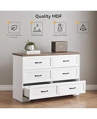gaomon 6 Drawer White and Brown Modern Dresser, Chest of Drawers Organizers, Closet Storage Cabinet for Bedroom