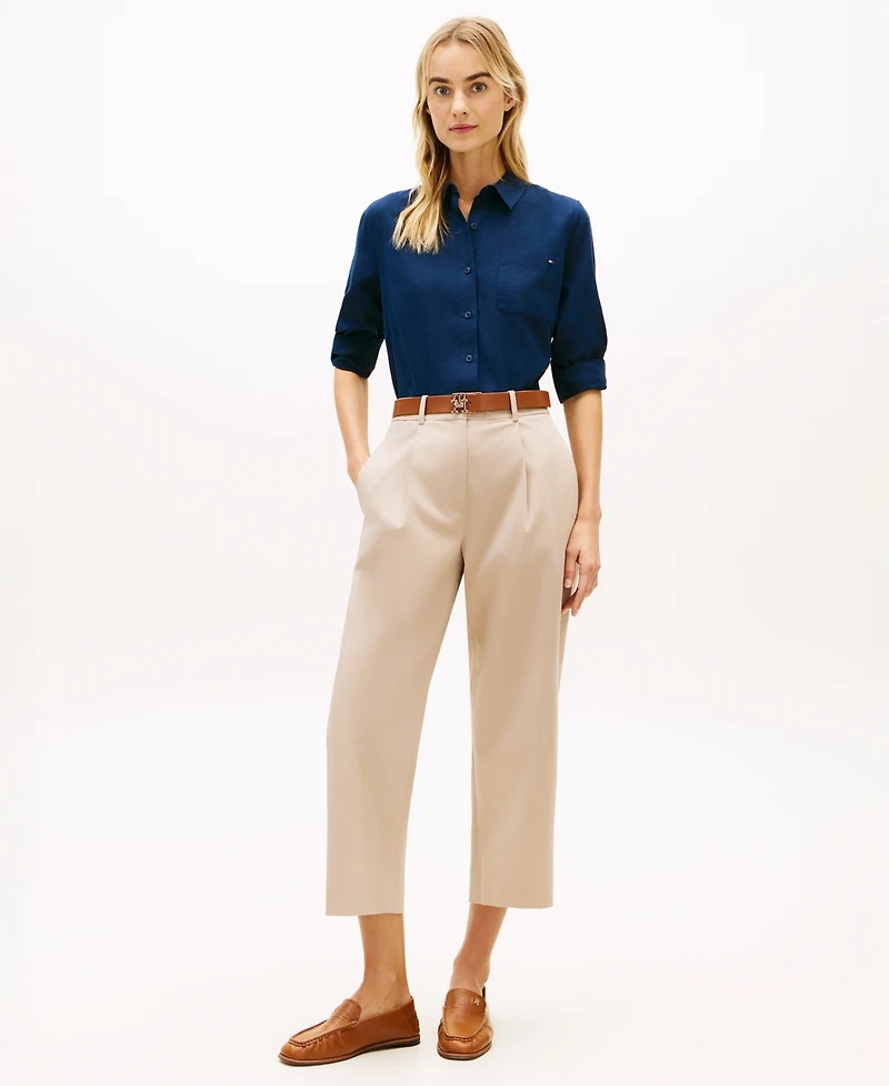 Tommy Hilfiger Women's Roll-Tab Sleeve Collared Shirt