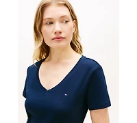 Tommy Hilfiger Women's Rib Slim V-Neck Short-Sleeve T-Shirt