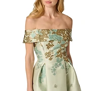 Adrianna Papell Petite Floral Off-The-Shoulder Tea Dress