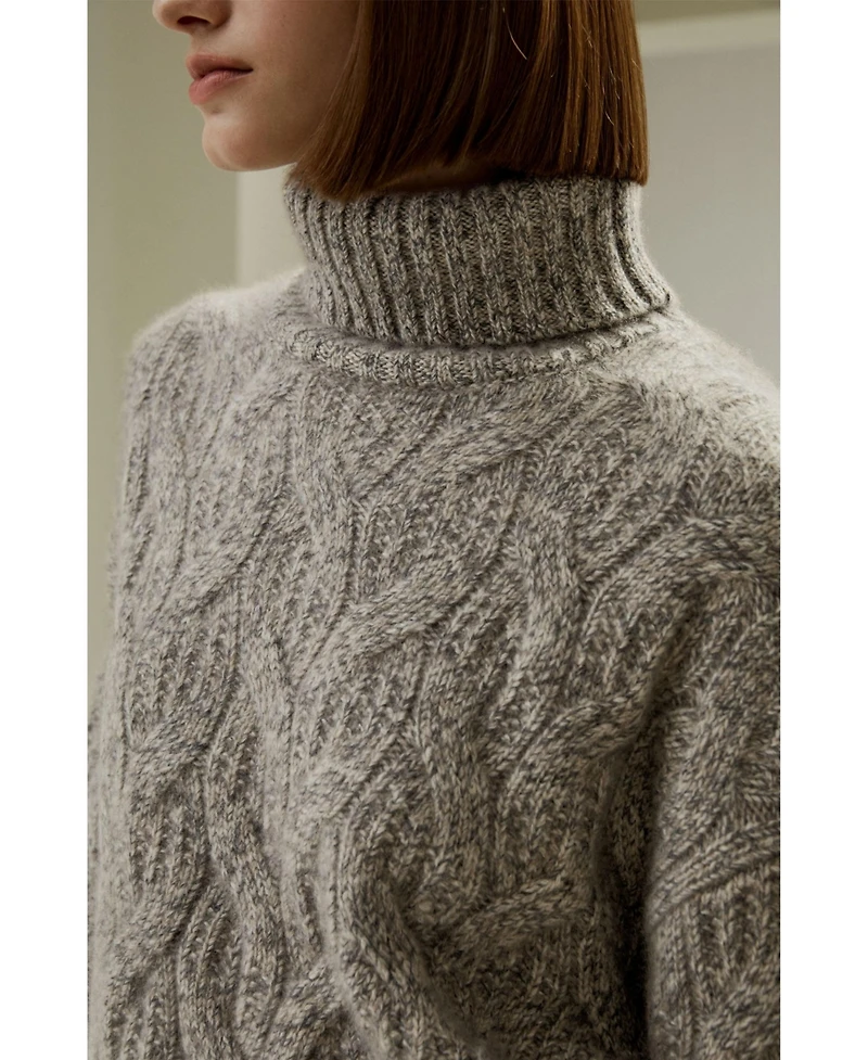 Lilysilk Women's Cable-Knit Cashmere Turtleneck Sweater