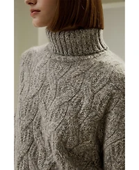 Lilysilk Women's Cable-Knit Cashmere Turtleneck Sweater