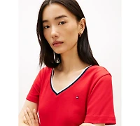 Tommy Hilfiger Women's Stripe Slim V-Neck Short-Sleeve T-Shirt