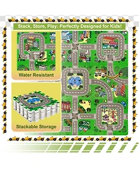 Sorbus 9 Traffic Puzzle Pattern Foam Interlocking Tiles - Children Educational Playmat - For Playroom, Nursery, Home, & More (9 Tiles with Borders)