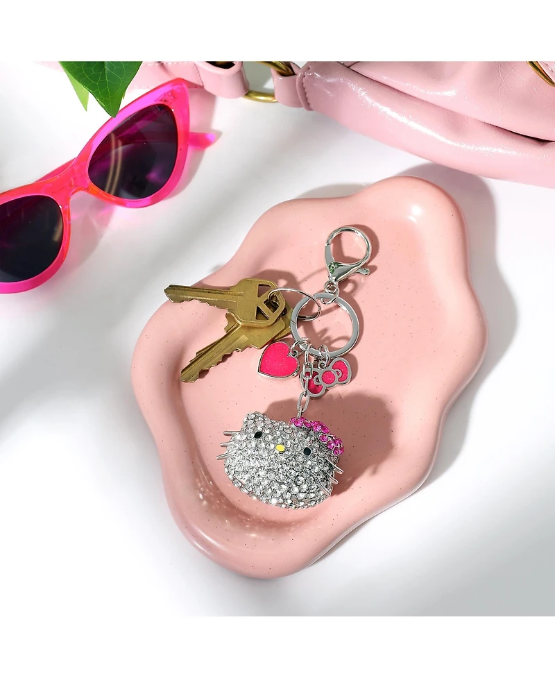 Sanrio Hello Kitty Crystal Keychain with Pink Bow & Heart Charm