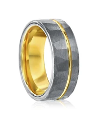 Matte Silver & Gold Lined Faceted Tungsten Ring