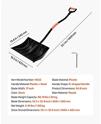 Mecale Snow Shovel, 17" Wide Plastic Blade w/ Aluminum Edge, D-Handle, Lightweight Driveway Snow Shovel