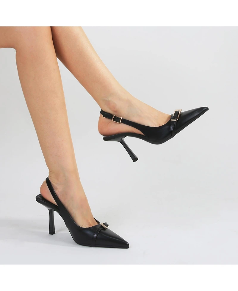 Berness Women's Coraline Slingback Heels with Ornamental Buckle