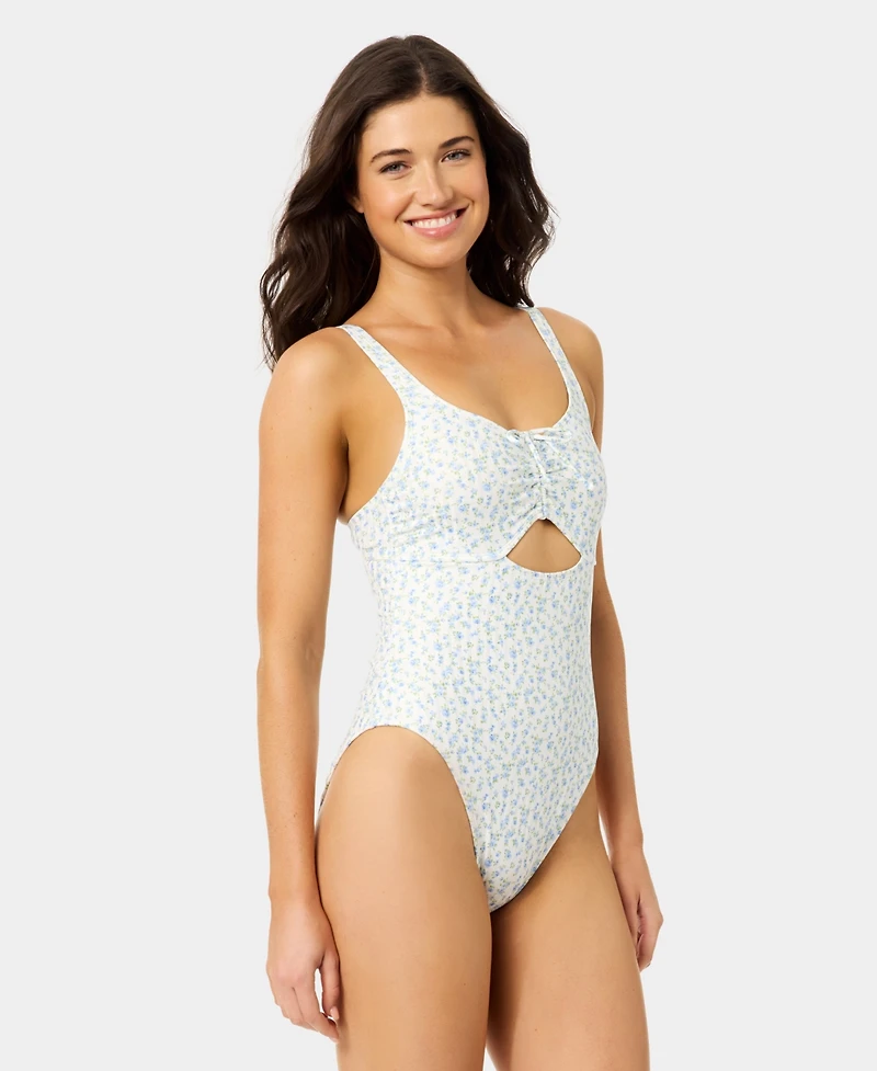 California Waves Women's Ditsy Wide Rib Tunneled One-Piece Swimsuit