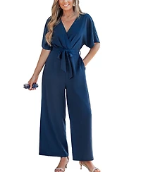 Cupshe Women's Elegant Navy Jumpsuit with Waist Tie Belt